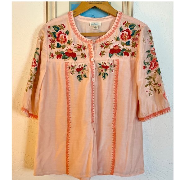 Sundance Embroidered Top ~ soft silk blend ~ floral boho "Gisela" - Picture 2 of 9